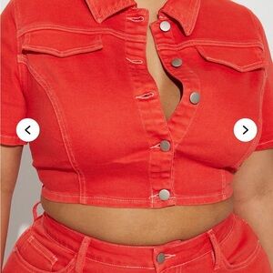 Orange Cropped Button-Up Denim Top
